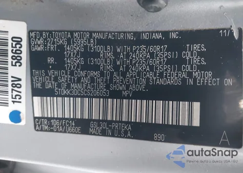 2012 Toyota Sienna Le V6 8 Passenger z USA, uszkodzony, nr VIN 5TDKK3DC5CS206053